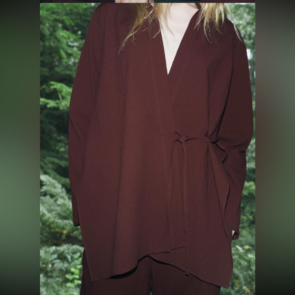 Zara Cotton Minimalist Wine Colored Shirt and Pant Set XL